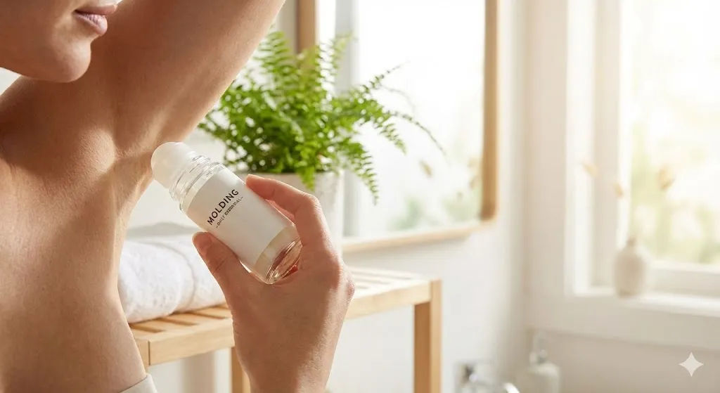 Cosmetic application of roll-on spheres in deodorant