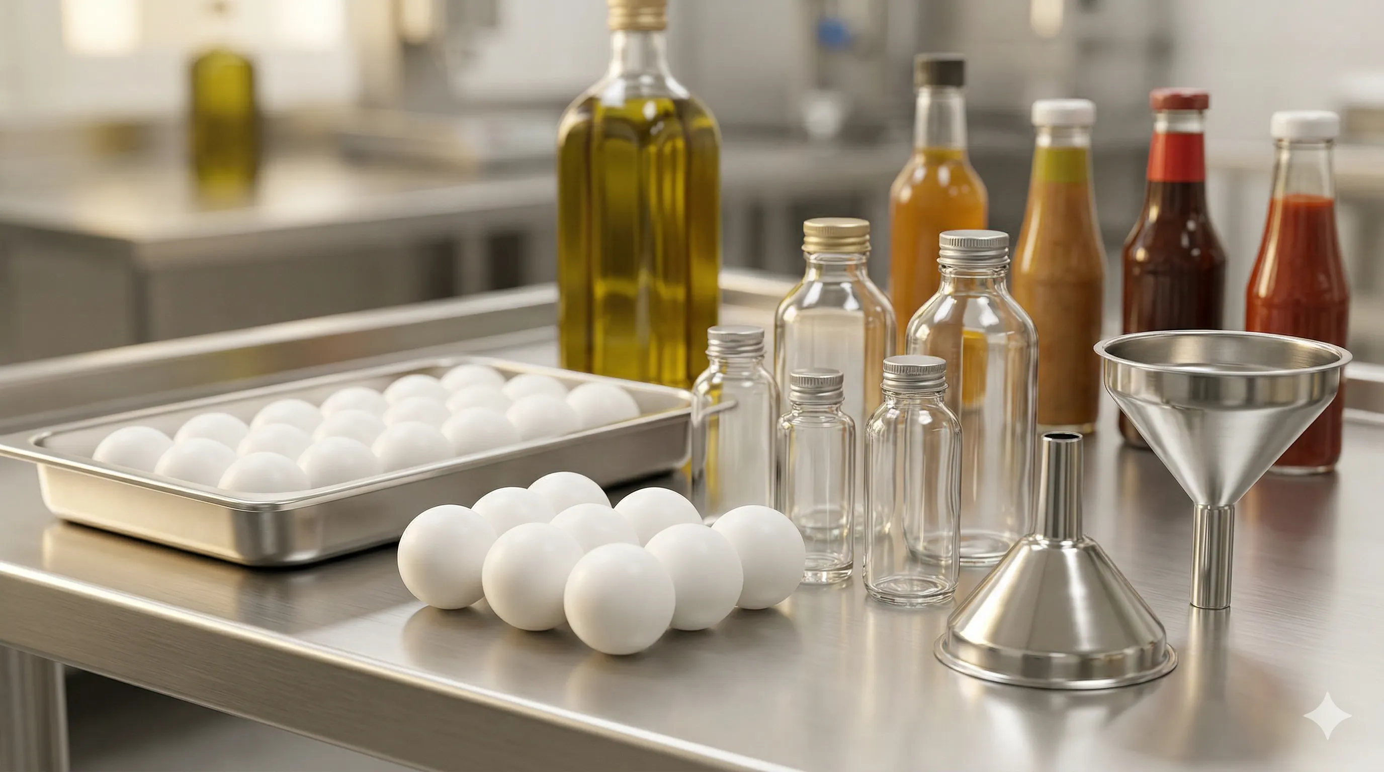 Esferas plásticas grado alimenticio FDA para dosificadores roll-on de salsas y aceites