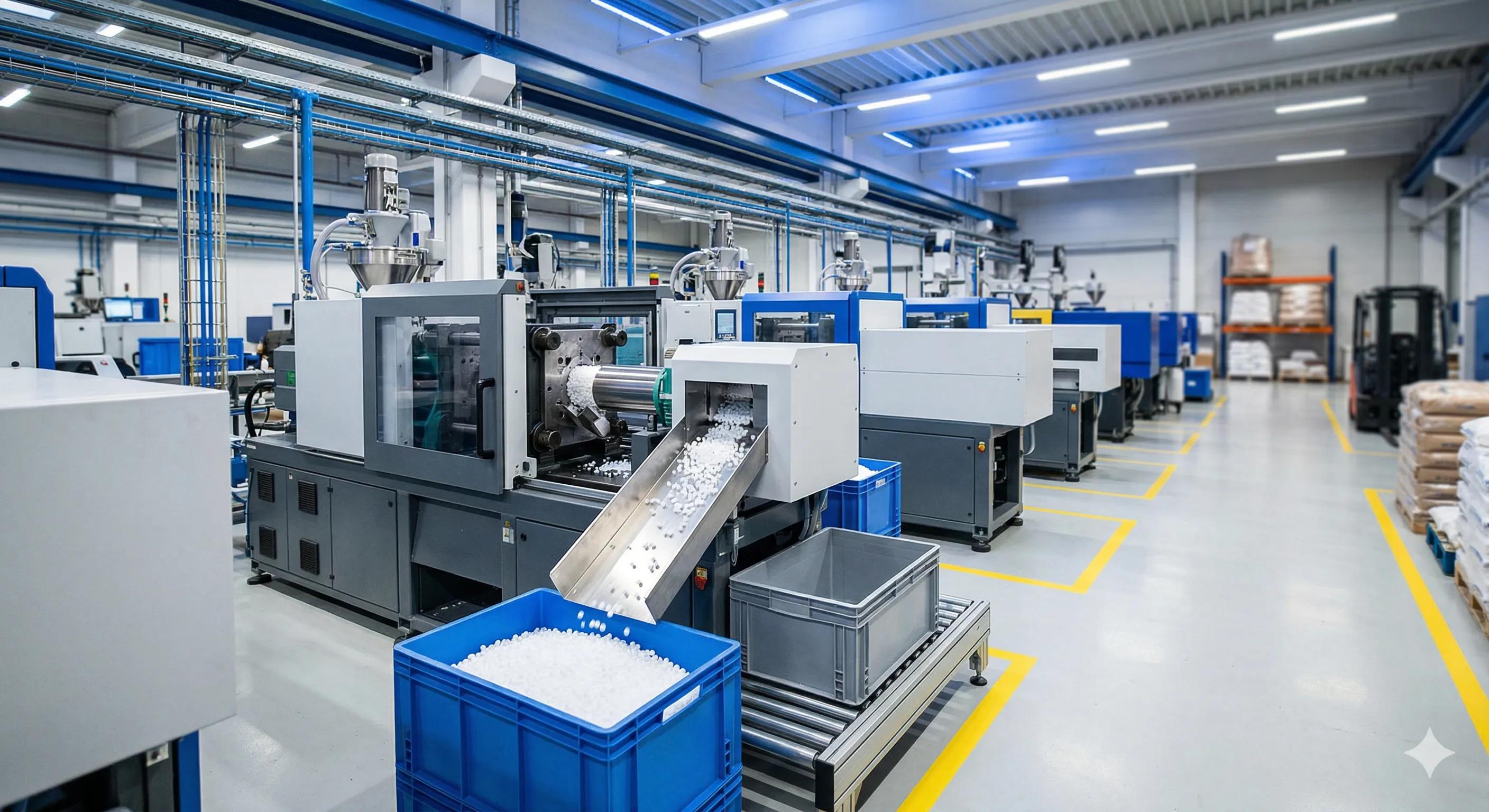Línea de producción de bolillas plásticas roll-on en planta industrial Molding SAS Cota Colombia