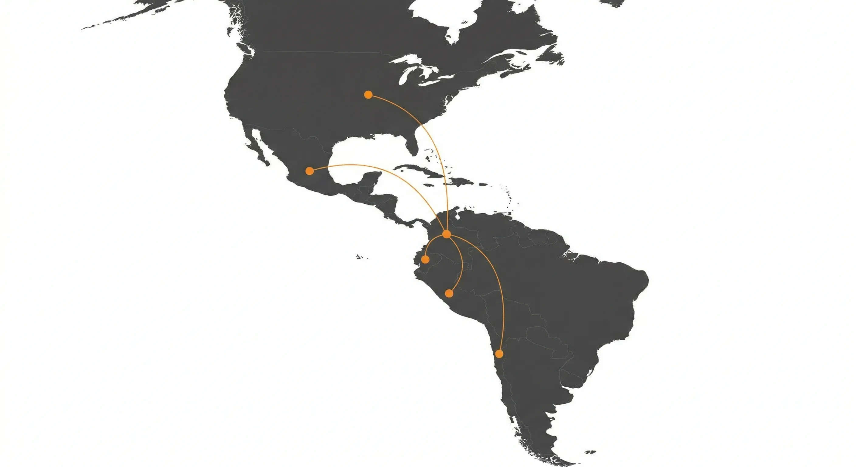 Mapa de mercados de exportación de esferas plásticas desde Colombia a Latinoamérica y USA